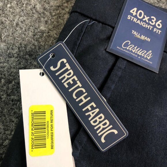 Roundtree Yorke Chino Pants Mens 40x36 Navy Blue Straight Fit Stretch Tallman - Picture 3 of 14